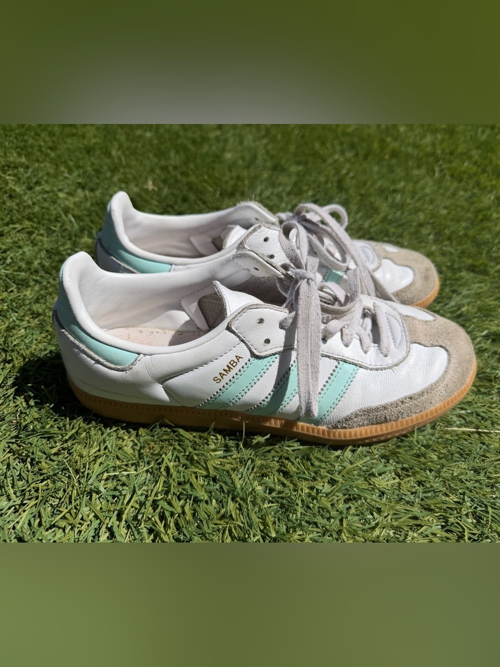 idas Samba OG GS White Semi Flash Aqua Mint Blue JP5481 Youth 6 / Women 7.5